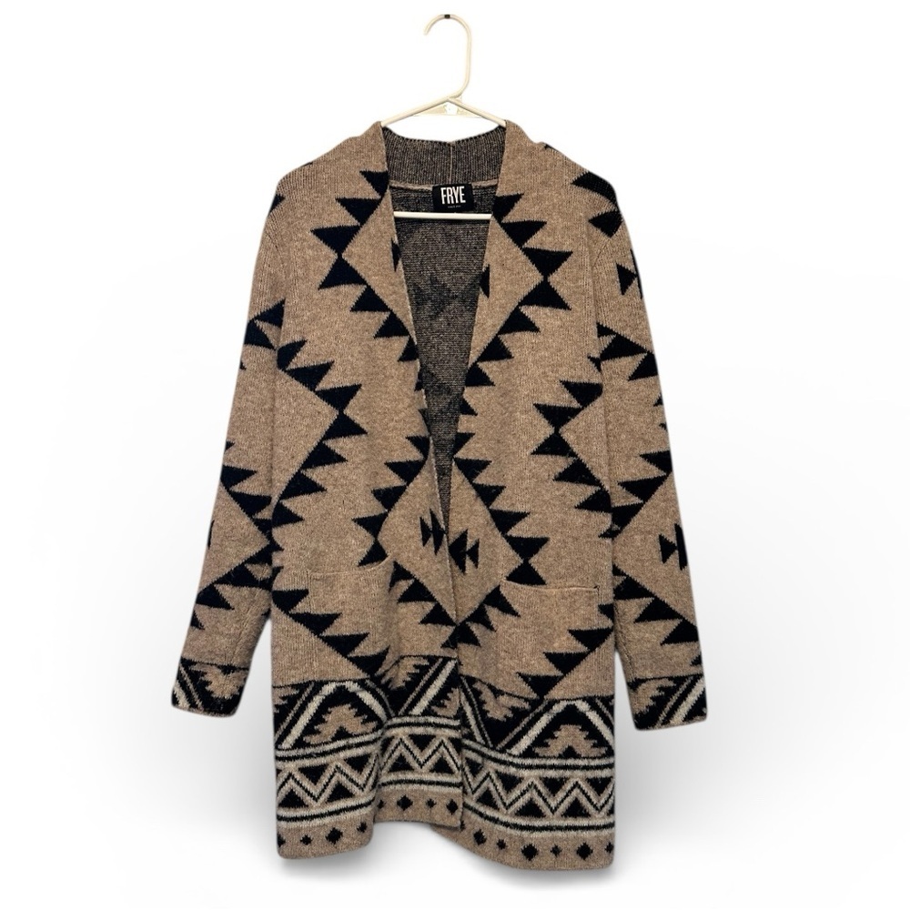 Frye Women's Geometric Tribal Print Cardigan in Tan and Black Size Small